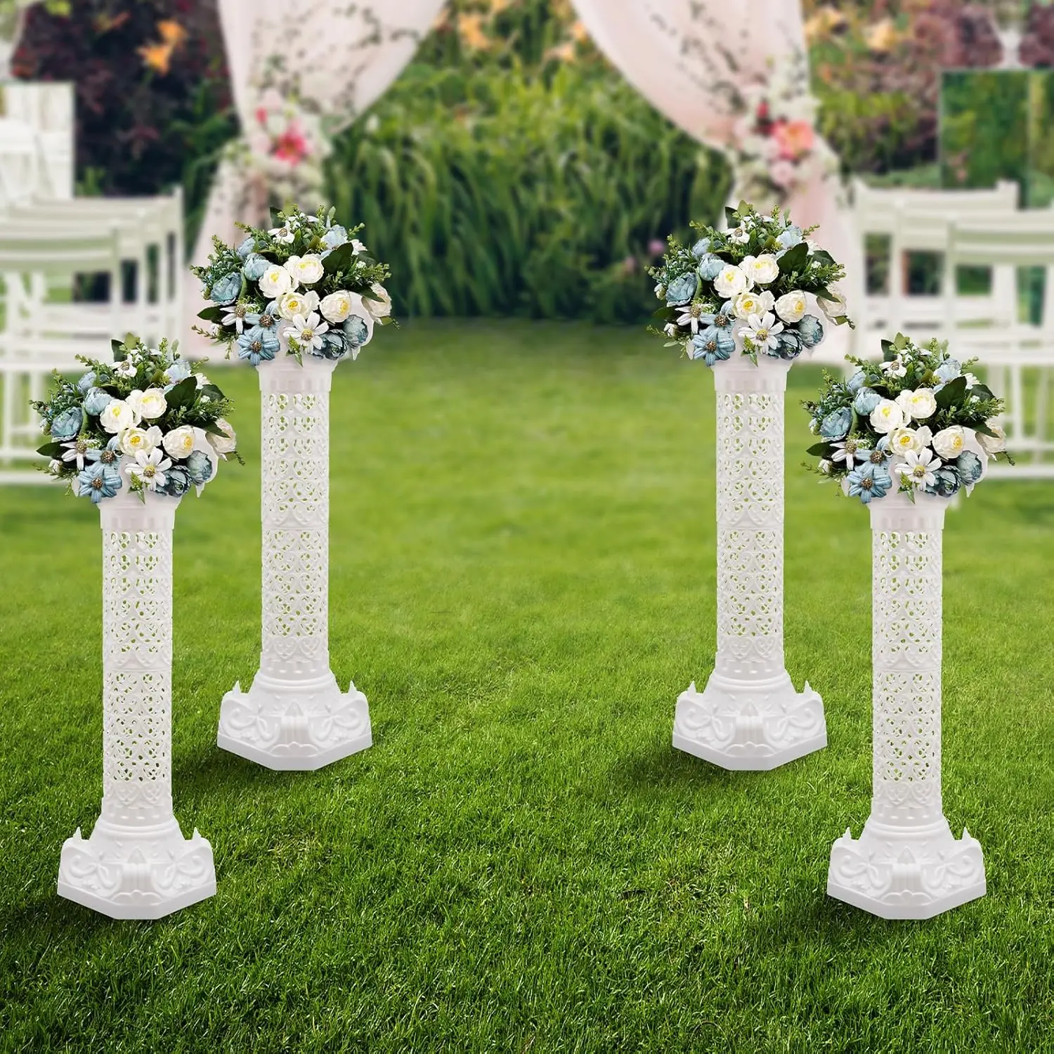Roman Columns Wedding Roman Column Pillars Plastic Elegant Greek Column Statue Flower Pot Columns Stand Column Pedestal Wedding Event Party Decorative, 10.63x34.65 Inch (4 Pcs) Artistic Backdrop Friend Light