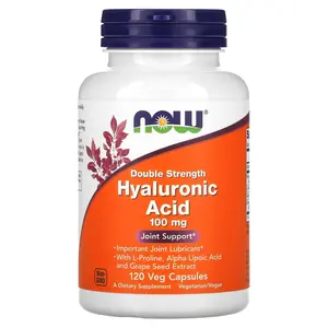 NOW Foods Hyaluronic Acid With L-Proline, Alpha Lipoic Acid and Grape Seed Extract, 100 mg, 120 Veg Capsules