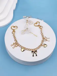 11 inch Gold Heart & Bow Bag Chain Handbag Chain Charm Accessories Black White Pink Bow Bag Purse Chain Pendant Handbag Extender Chain Bowknot Decorative Bag Chain Replaceable Bag Chain Heart Bow Hanging Chain Metal Bag Chain Charms Pendant Ornaments