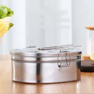 Rectangular Stainless Steel Lunch Box, Unbreakable Food Container, Leakproof, Foldable Handle, Food Storage Box, Canteen