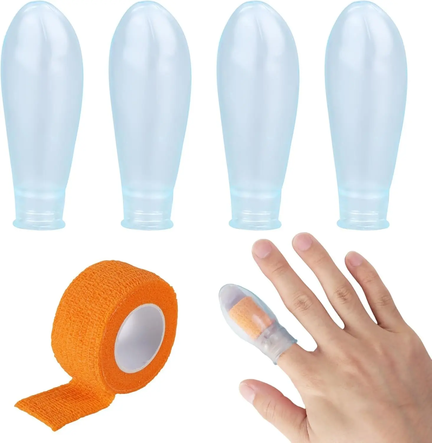 4pcs Waterproof Finger Protectors, Reusable Silicone Finger Cover Sleeve | with Nursing Bandage for Shower Swimming Pedicure Manicure Durable Nail Soaking & Wound Protection