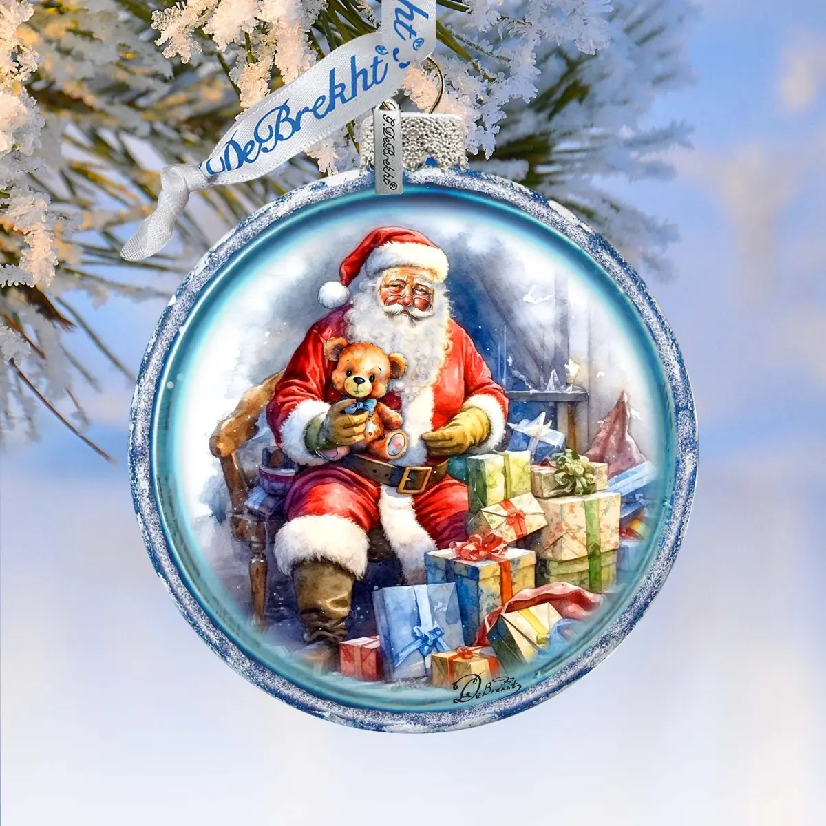 Designocracy 73563C Handpainted Miniature Sparkling Satin Mercury Glass Santa Ball Holiday Ornaments, 3 x 3.5 in., Indoor Tree Decoration for Christmas Tree, Indoors