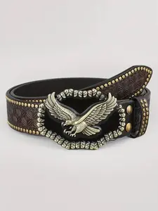 Western Cowboy PU Leather Belt - Men Waist Strap Bull Decoration Floral Engraved for Jeans 31-47" Waist