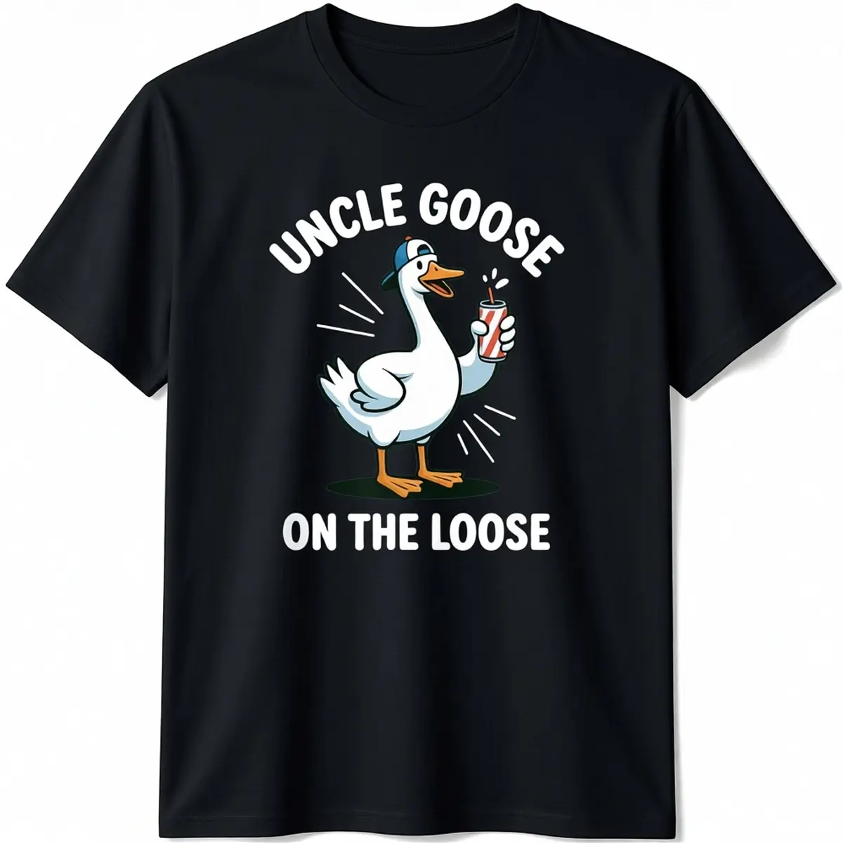 Men's Comfy Cotton Crewneck Short-Sleeve Graphic T-Shirt, Streetwear Funny "Uncle Goose On The Loose" Meme Top, Family Matching Gift, Tshirt, Shortsleeve, Fashion, Menswear