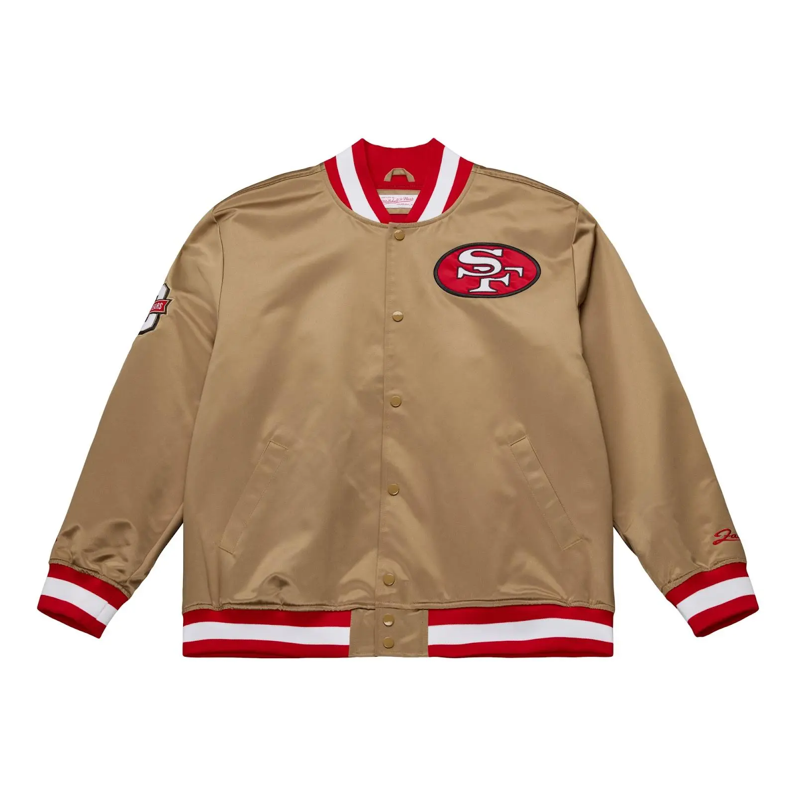 San Francisco 49ers Gold 80th Anniversary Heavyweight Satin Full-Snap Jacket NFL Throwback Outerwear Vintage Fan Gear Mitchell & Ness