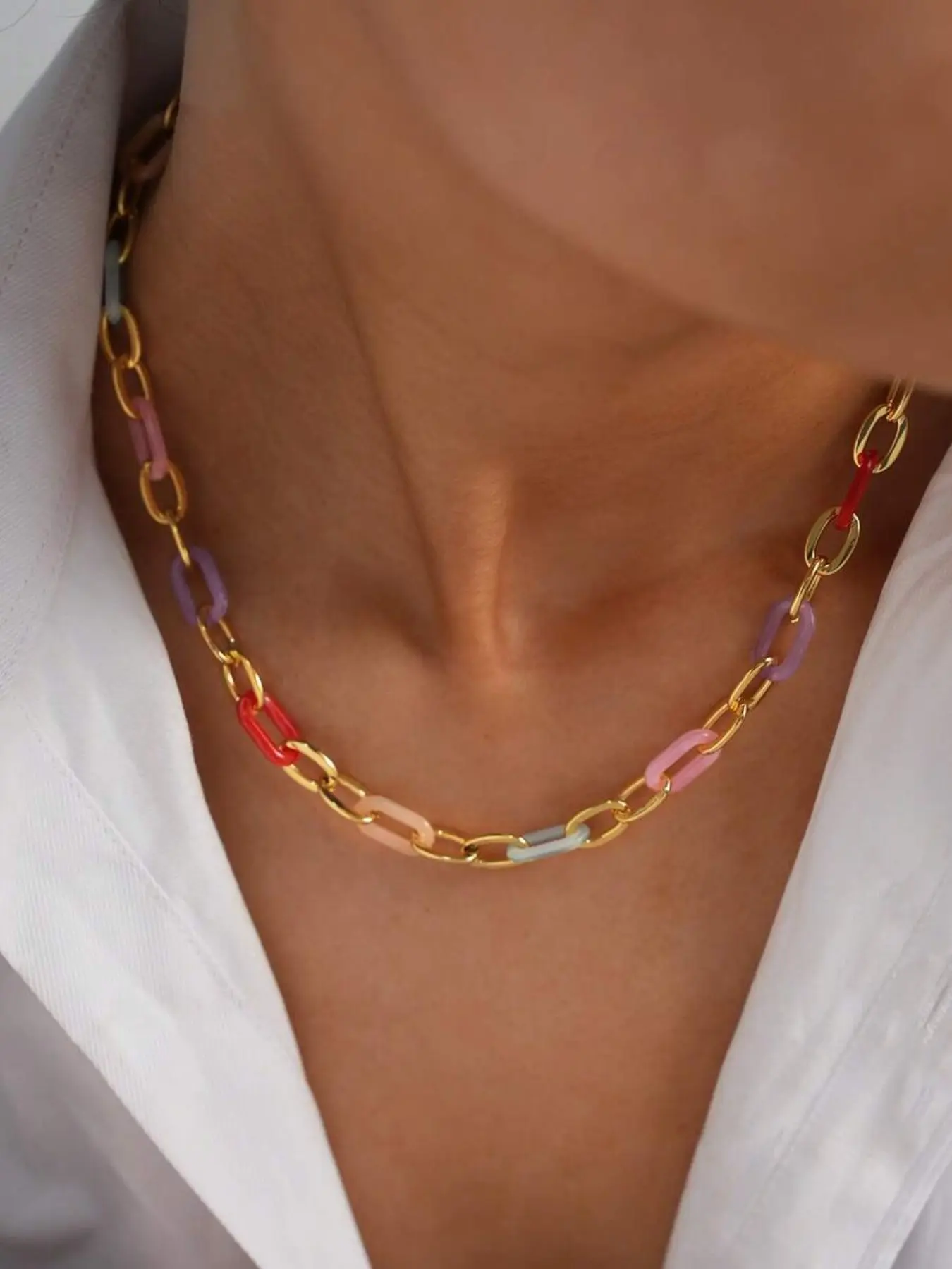 Summer Women's Dopamine Color Whimsical Necklace, 18k Gold Plated Stainless Steel, Beach Style Boho Jewelry Accessory, 1pc, Fashion Necklace