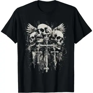 Casual Cotton shortsleeve tees Skull Cross Y2K Goth Alt Grunge Gothic Emo Aesthetic T-Shirt