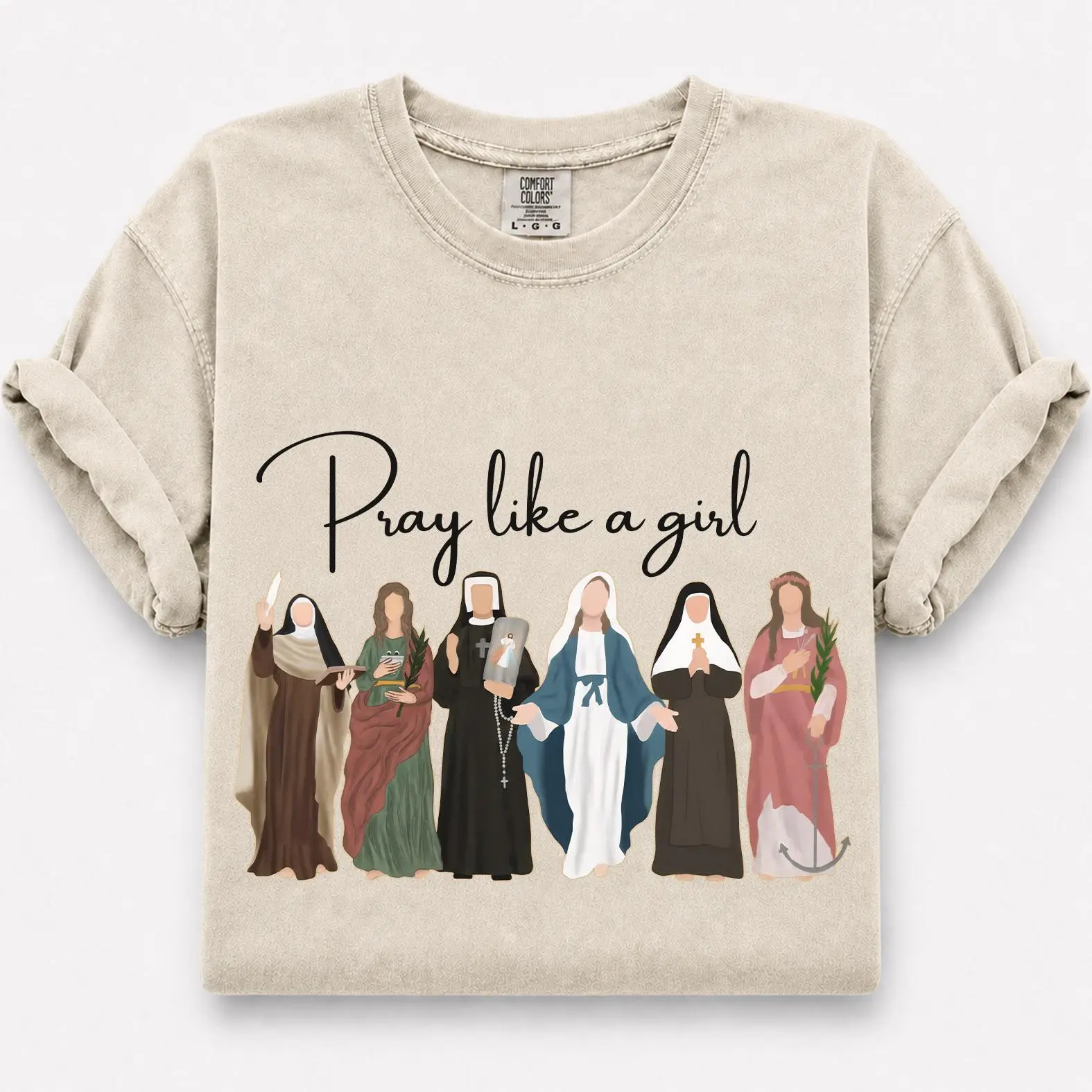 Comfort Colors Pray Like a Girl Shirt, Catholic Women Graphic Tee, Female Saints Shirt, Gift for Christian Women