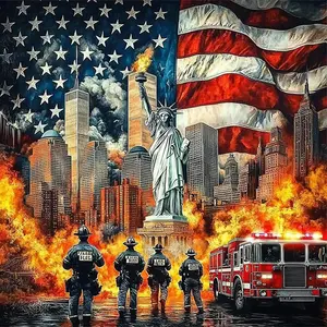 1PCS American Flag Diamond Painting Statue of Liberty Firefighter 9/11 Memorial DIY Craft Kit Home Decor