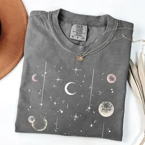 Comfort Colors Moon Starlight T-shirt, Trendy Celestial T-shirt Moon Graphic Tee, Moon Phase Astrology Astronomy, Garment Dyed, Trendy Gift For Her