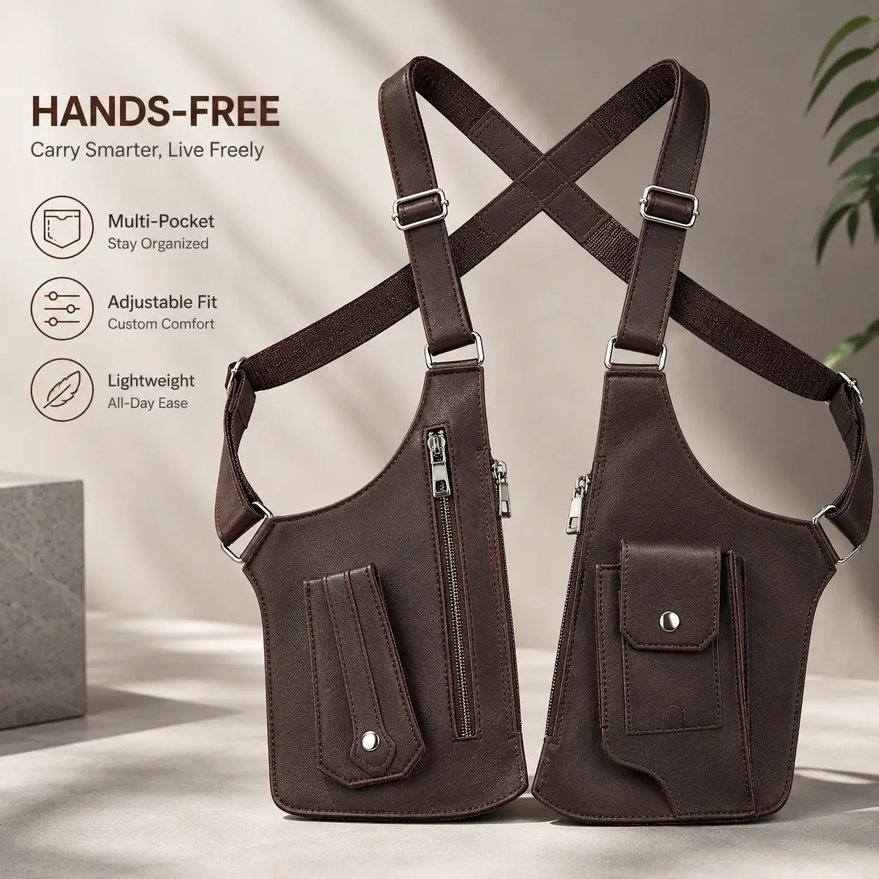 Premium Durable Leather Concealed Carry Fanny Pack - Unisex Adjustable Strap Underarm Backpack, Slim Concealed Anti-Theft Hidden Storage, Stylish Lightweight Waist Bag for Kitchen Gadgets, Hidden Zip