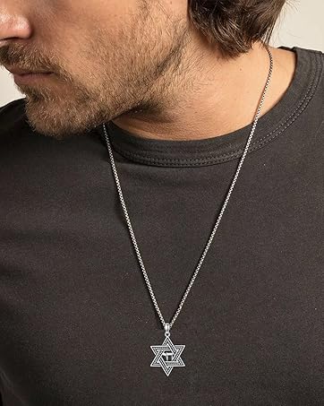 Star of David Pendant Necklace 925 Sterling Silver Jewish Jewelry Gift for Men Women Silver Gold Black (01-Star of David & Yahweh 01)