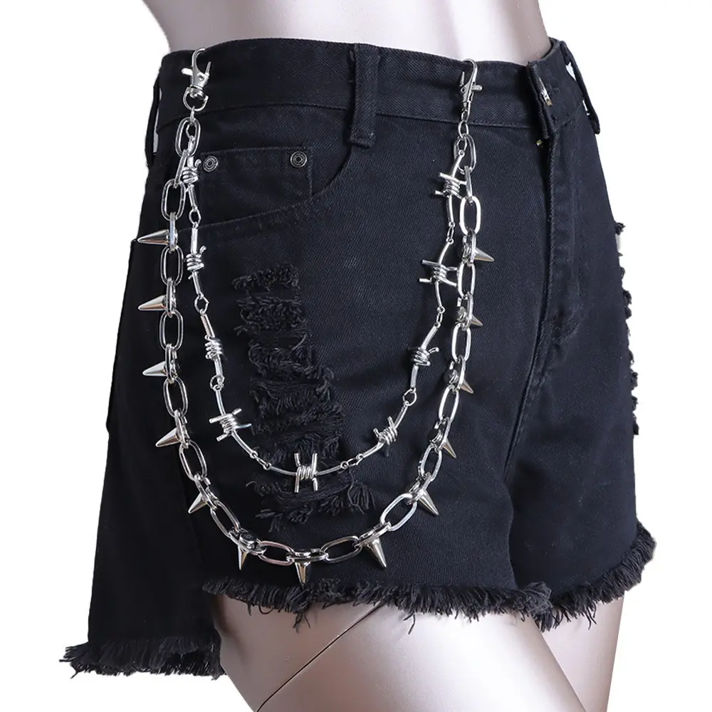 Thorn rivet double layer pants chain