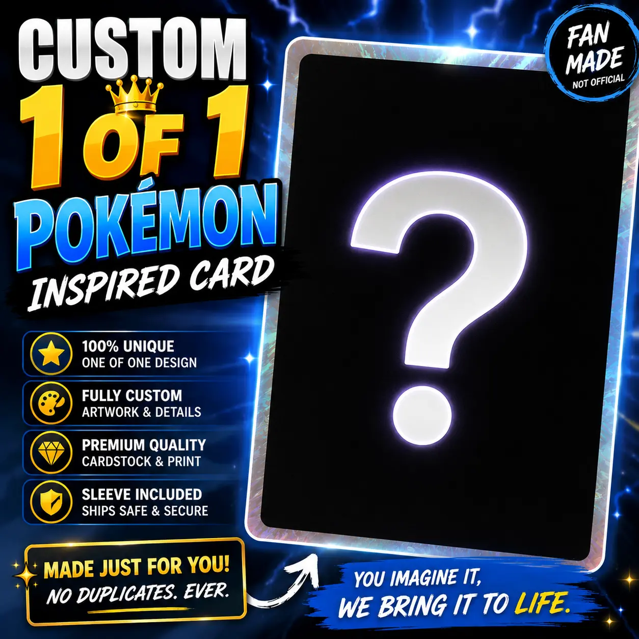 Custom 1-of-1 Pokémon Inspired Trading Card | Personalized Collectible | Handmade Fan Art Card