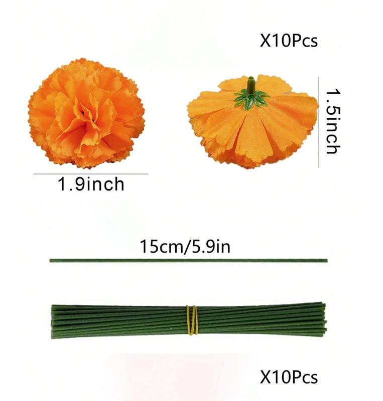 32Pcs Orange Artificial Marigold Butterfly Set Day Of The Dead Faux Flower Halloween Artificial Flower Head Marigold Garland For Diwali Decor, Traditional Decor, Marigold Garland For Decoration, Diwali Decorations For Home
