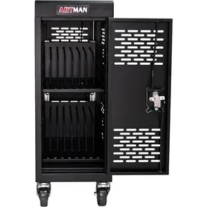 16 Device Charging Cart for Laptop Up to 16.3-inch Screen, Mobile Charging Station and Tablet Storage Cart for iPad, Chromebooks with Cord Organizer, Black
