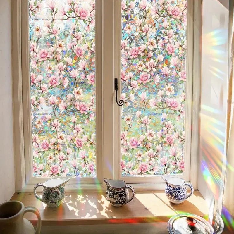 Double Sided Flower Pattern Window Film, Reusable Static Cling Window Sticker, Waterproof Sunshade Sticker, Waterproof Decal, Floral Pattern Sticker, Decorative Sticker for Home and Office Decoration, Ornaments, Interior
