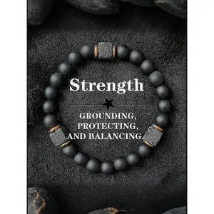 Men's 8mm Solid Agate Obsidian Beads Hand Chain - Matte Finish Root Chakra Energy Bracelet, High-Quality Sporty Protective Gear for Confidence & Stability