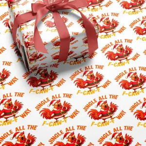 F-CAW-F Jingle All the Way Gag Funny Chicken with Santa Hen Christmas Wrapping Paper Gift Wrap