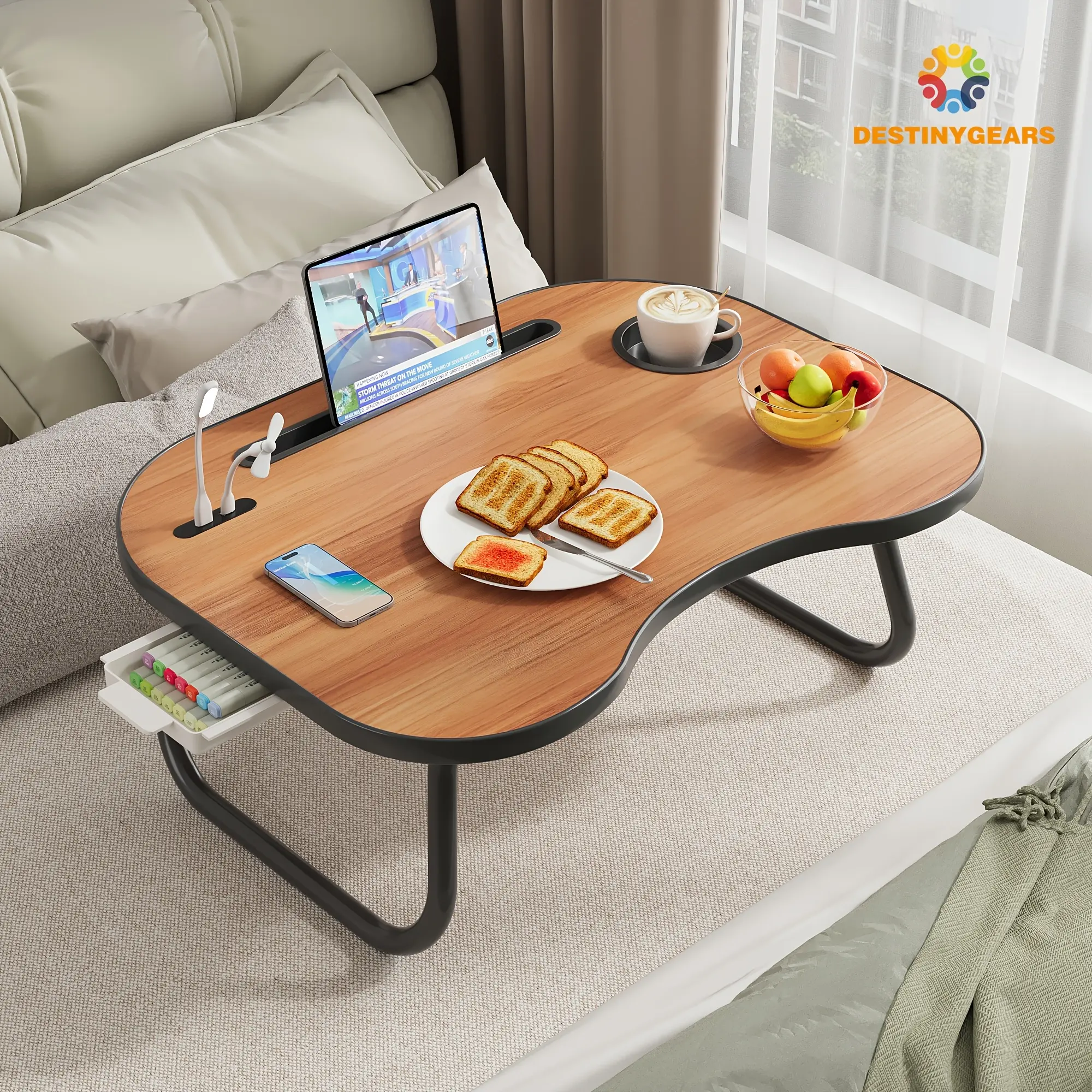 Lap Desk for Laptop Bed Trays for Eating and Laptops Bed Table Tray Breakfast in Bed Tray with Legs Lap Trays for Adults Lap Table Laptop Stand TV Trays for Bed with Cup Holder (Walnut)
