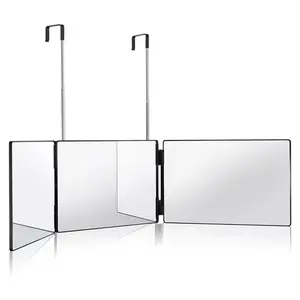 HIEEY 3 Way Mirror for Hair Cutting,360 Trifold Mirror with Height Adjustable Telescoping Hooks,and 5X Magnification Mirror,for Makeup, Hair Styling, Makeup Vanity Mirror