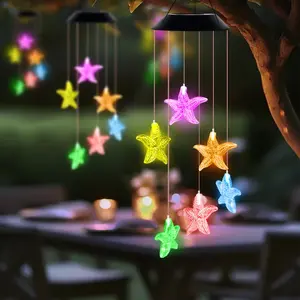 Solar Powered Wind Chime Light, 1 Count Solar Outdoor Wind Chimes Light, Color Changing Moon & Sun Design Hanging Light for Home, Balcony, Party, Festival, Night Garden Decoration