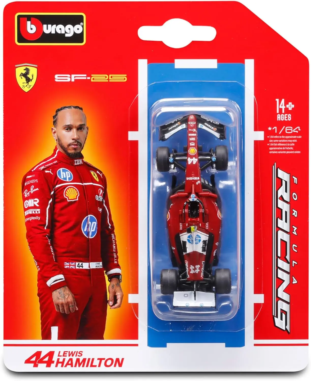 Bburago 1:64 Scale Race Formula Ferrari SF-25 (2025) Diecast Vehicle, Hamilton #44