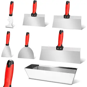 Stainless Steel Paint Scraper Putty Knife with Mud Pan Drywall Tool Kit, 7 Pcs Stainless Steel Set Includes Putty Knife, Taping Knife, Painter Scraper Tool & 12" Mud Pan for Joint Taping, Finishing, Patching