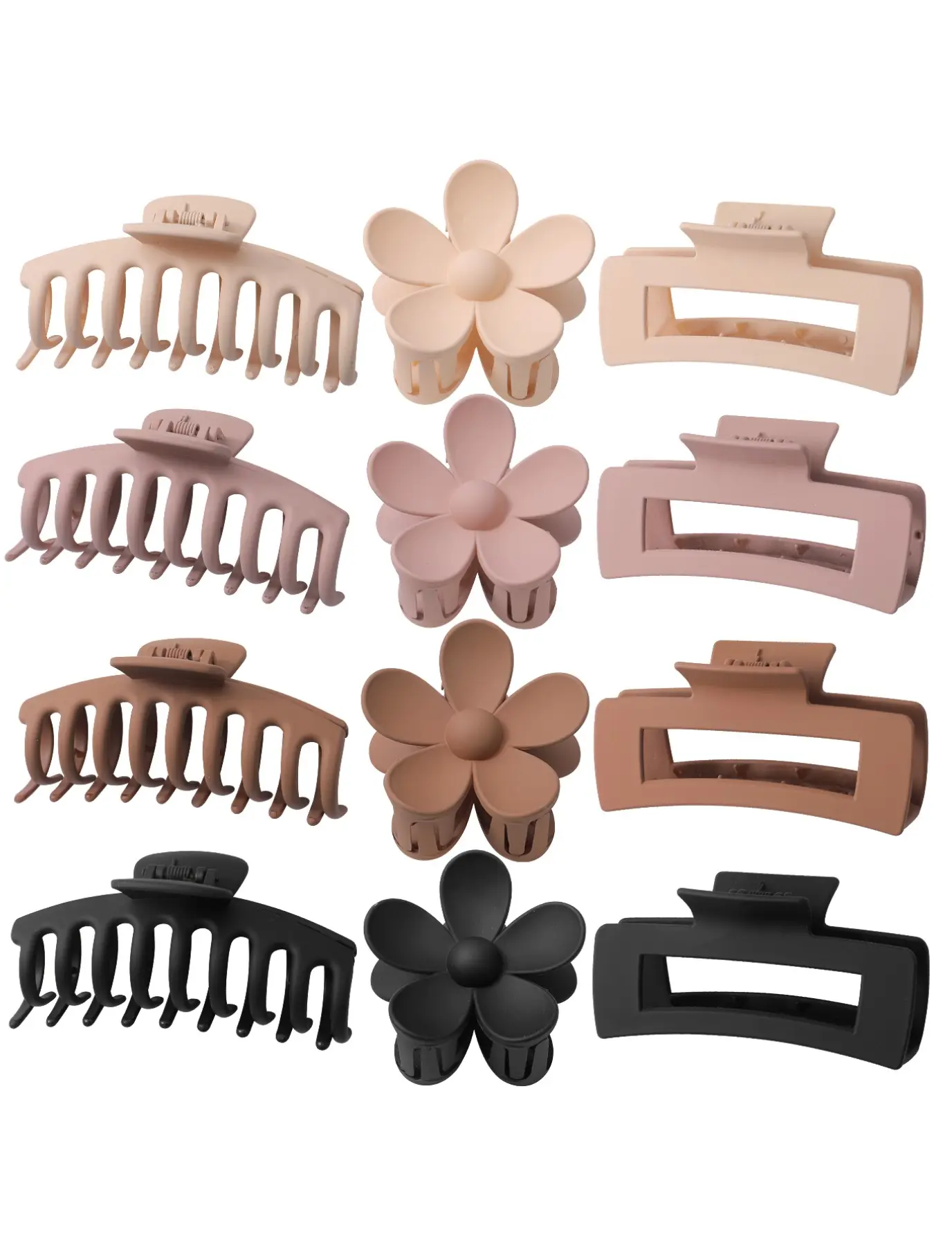 12pcs Women's elegant plastic hair clip set, flower design, square claw shape, versatile and stylish accessory, suitable for everyday styling, makeup, and decorating thick hair, Hairclips, Hair Claws