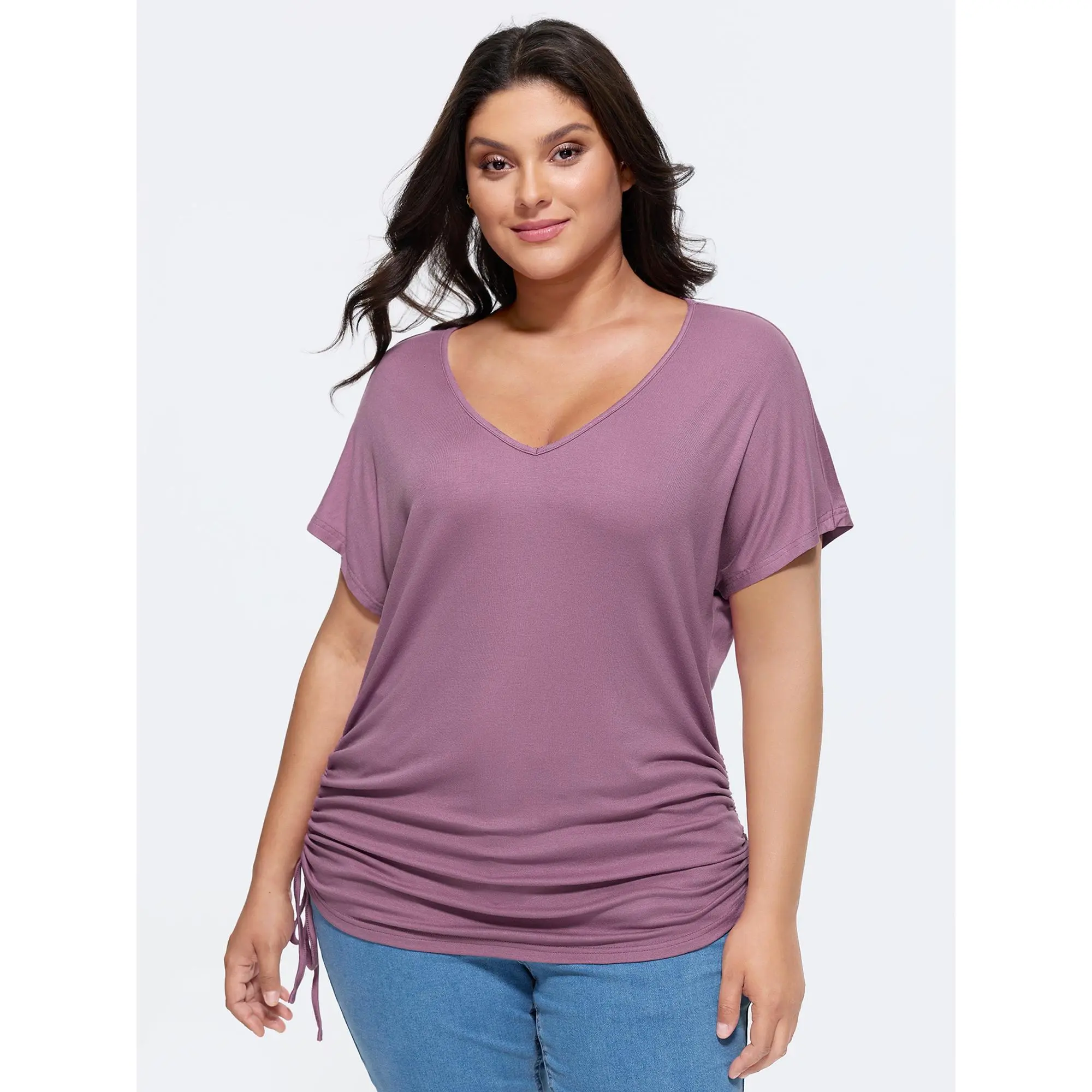 BloomChic Women's Plus Size Casual T-Shirt in Super-Soft Rayon Fabric, Solid Short Sleeve Basic Top with Flattering Ruched Sides, Tshirt, Plus Size Clothes, Garment, Lady, Low Iron, Curvy Clothing, Confidence In Every Curve, Do Not Tumble Dry, Spandex, Sh