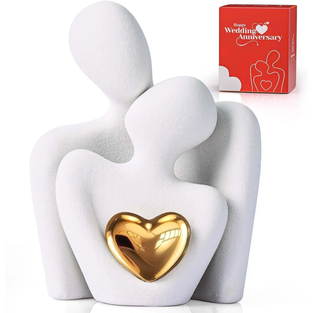 Mini Couple Statue Decor – Romantic TV Stand & Shelf Sculpture for Living Room, Bedroom & Home Decor (3.15in White)