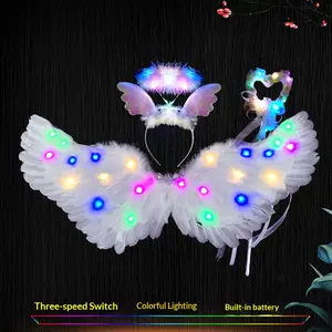 LED Light Source Glowing Feather Wings for Adults & Children Performance Props with Three-speed Switch Colorful Lighting & Built-in Battery