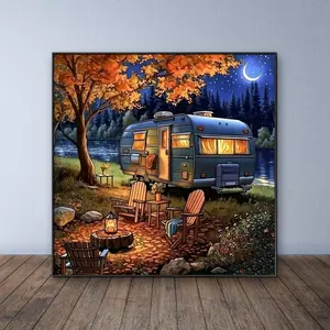 Camping Scene Pattern DIY Diamond Arts Colorful Painting Kit without Frame, DIY 5D Diamond Arts Colorful Painting for Bedroom Home Wall Decor, Diamond Painting Kits