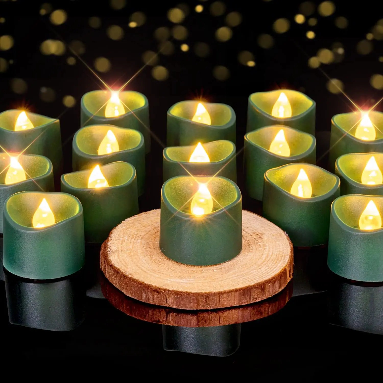 Chunting Battery-Operated Green Flameless Flickering LED Tea Light Candles, 12-Pack or 24-Pack Options, 200+Hour Illumination, Batteries Included, St. Patrick's Day Mood Lighting, Home Improvement Novelty Lighting