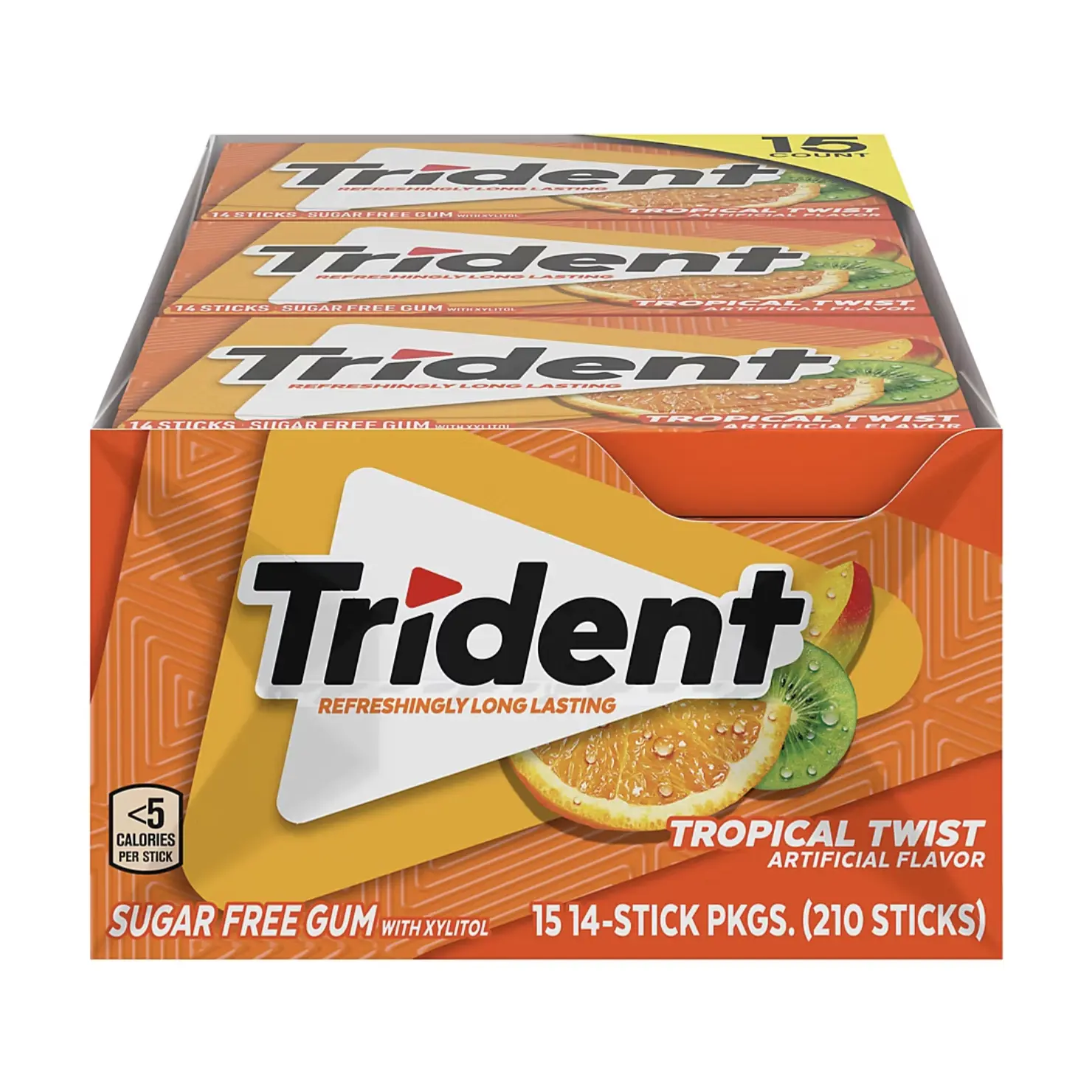 Trident Tropical Twist Sugar Free Gum, 15 packs