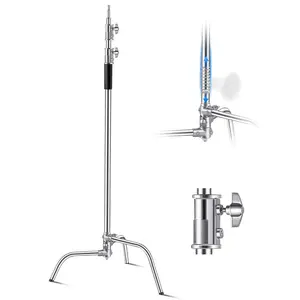 VEVOR C Stand, Max Height 10.83 ft/330 cm, Stainless Steel Heavy Duty Photography Light Stand with 4.8-9.8 ft Adjustable Height, 44 lbs/20 kg Load Capacity for Studio Softbox, Monolight, Reflector Camera Detachable