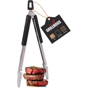 12" Long Tongs 18/0 Stainless Steel BBQ Grill Tongs with Durable Soft Grip Handle for Cooking - Durable Grilling Accessory, Tongs for Cooking & Kitchen, Outdoor Barbecue, Easy to Clean
