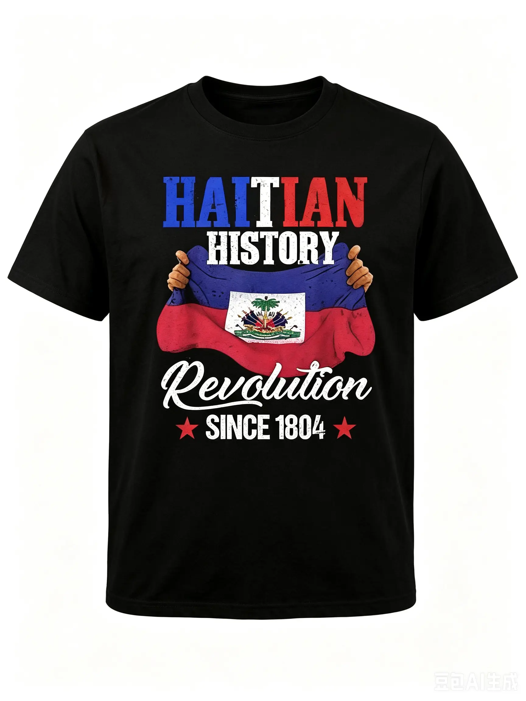 Unisex Graphic T-Shirt in 100% Pure Cotton, Streetwear Style with Bold Haitian History Print, Regular Fit Crew Neck