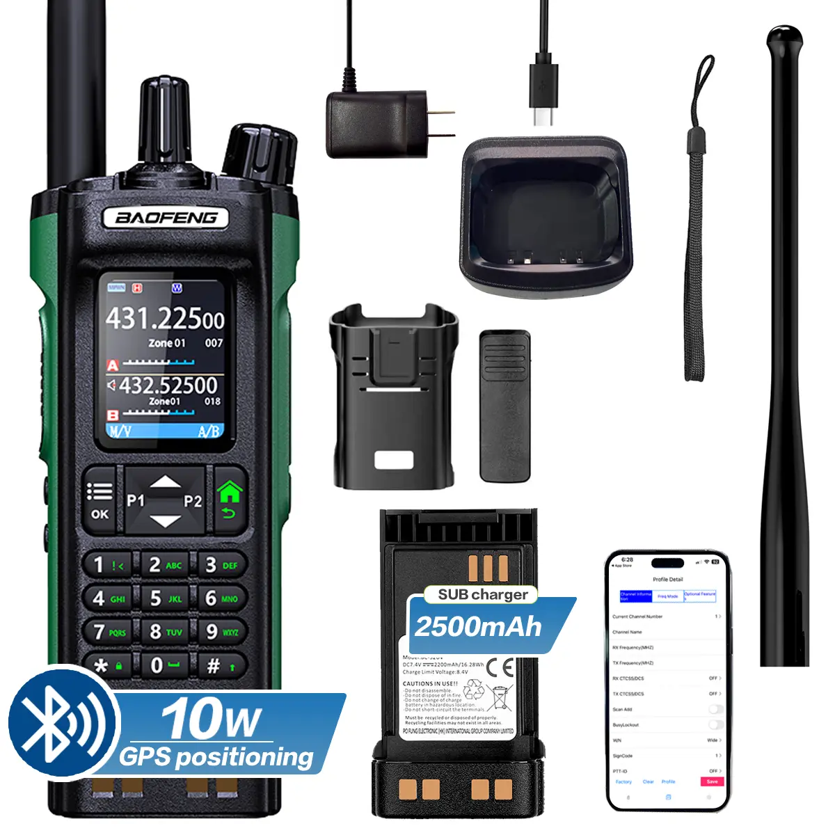 New BAOFENG UV-32 Walkie Talkies, 10W Long-Range Ham 2-Way Radio with GPS, Bluetooth, APP Programming, Multi-Band, Wireless Copy Frequency, Type-C Charging, Long-Range Walkie Talkies
