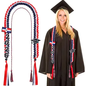 Graduation Leis Class of 2026 Puerto Rico Dominican Flag Mexico Graduation Braided Ribbon Honor Cords Necklace Gifts