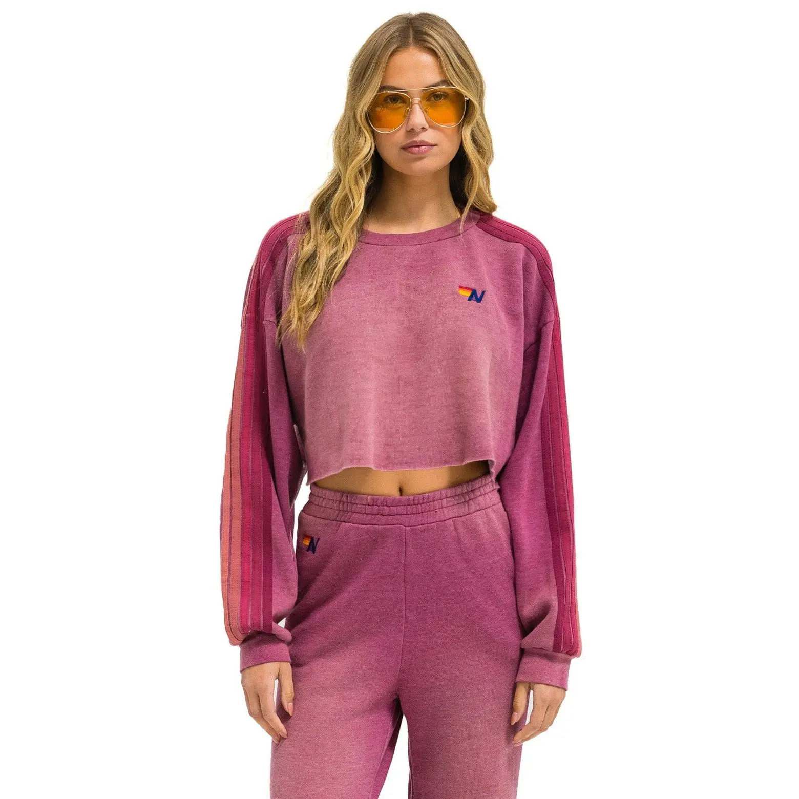 CLASSIC STRIPE CROPPED CREW SWEATSHIRT RELAXED - FADED BERRY