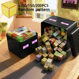 Magnetic Blocks-200/150/100 PCS Random Magnetic Building Blocks Set with Storage Box，Magnetic Tiles Stacking，Build Mine Magnet World Set，3+ Years Boys Girls，STEM Montessori Children Sensory Toys，Safe  Toddler Kids Toys for Halloween Birthday Gift