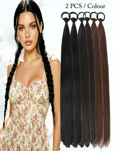 KAIRIYA 26-Inch Long Straight Ponytail 2-Pack – Elastic Band DIY Braided Hair Extension for Women, Perfect for Holiday Parties, Daily Wear & Events