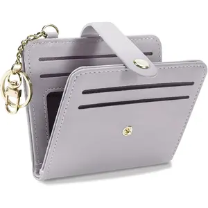 BYB29 Small Wallets Woman RFID Blocking Leather Credit Card Holder - with ID Window - Card Wallets for Women - with Zipper Coin Purse - Keychain Wallet