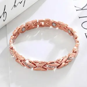 Women's Leaf Bracelet, Pure Copper Magnetic Bracelet With Diamonds, 3500 Gauss Effective Magnet, Outdoor Fun