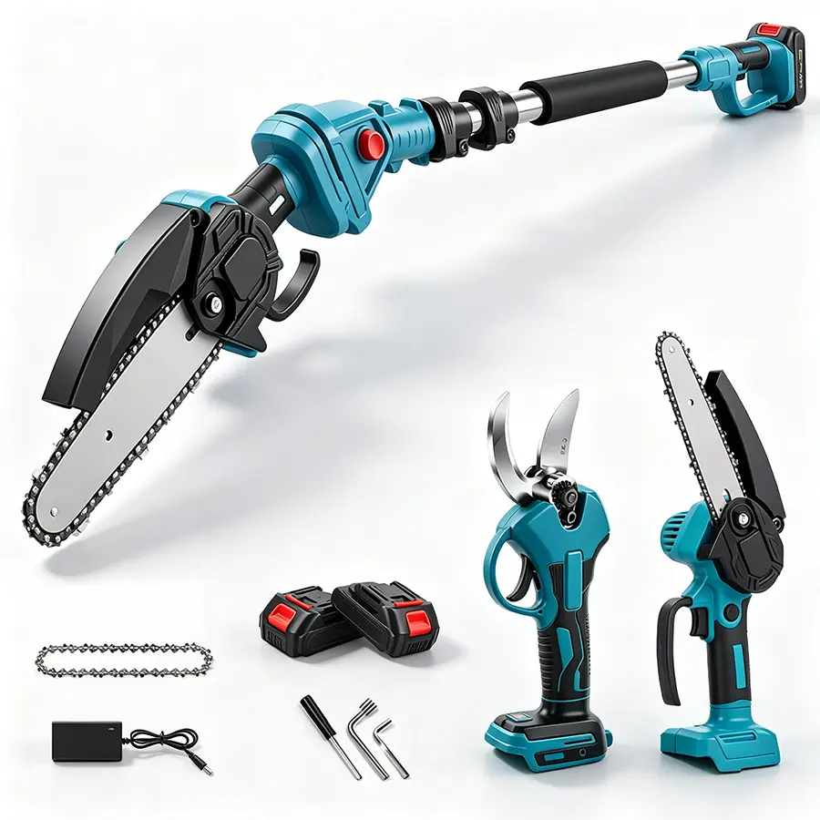 【Upgraded Version】3-in-1 Cordless High Branch Saw and Pruning Shears, equipped with a telescopic pole, pruning shears, and 2 batteries—the cordless telescopic tree trimmer is the ideal choice for pruning high branches.