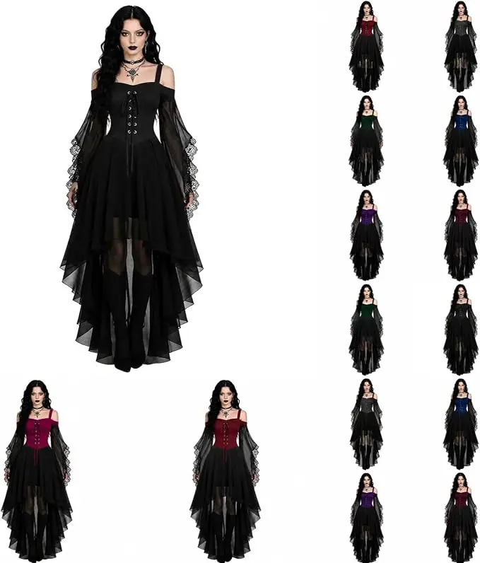 Halloween Witch Vampire Costume Dress Women Butterflies Sleeve Gothic Dress