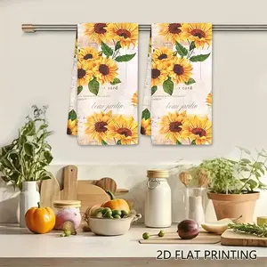 2Pcs Vintage Sunflower & Postcard Dishcloth, French Country Style Floral Cleaning Cloth, Retro "Beau Jardin" Reusable Towel