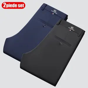 Pack of 2 men’s high-end dress trousers for summer and autumn, straight-leg casual long pants suitable for formal occasions and home leisure wear; men’s formal attire.