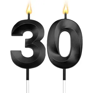 Black 30th Birthday Candles Cake Topper Black Candles for Dirty 30 Birthday Decorations for Her